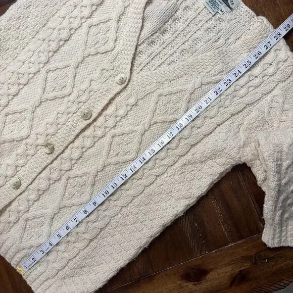 Aran Crafts Sweater Cardigan Womens Medium White 100% Merino Wool Ireland - Picture 9 of 9